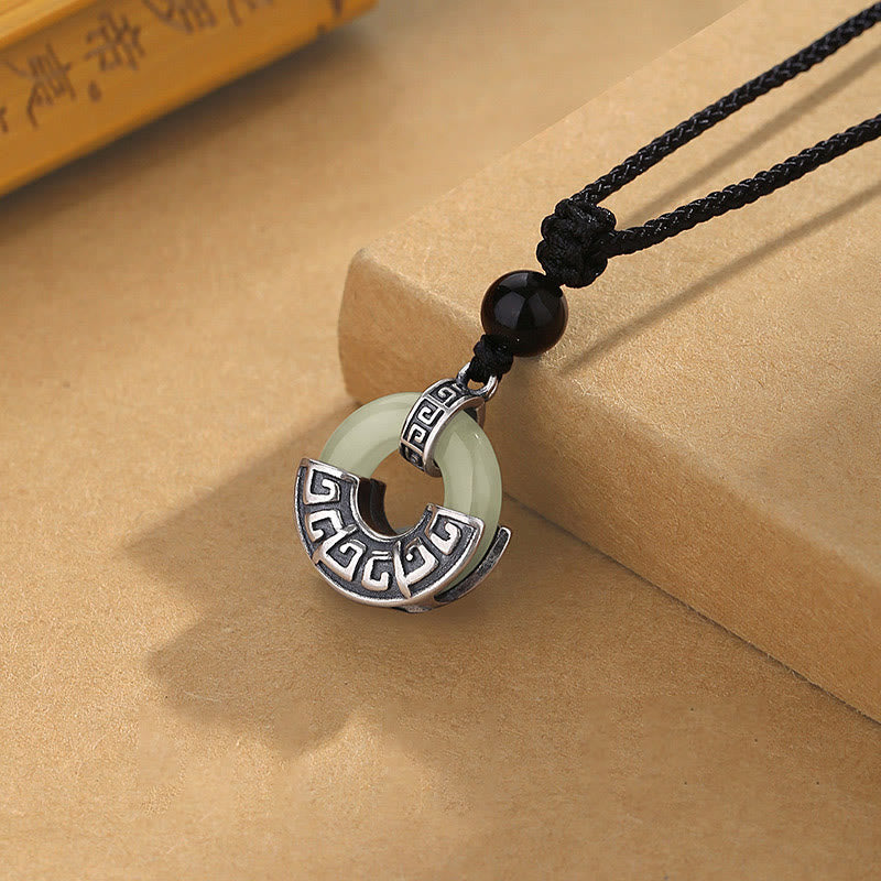 EverestArtstudios 925 Sterling Silver Natural Hetian Jade Peace Buckle Prosperity Necklace Pendant
