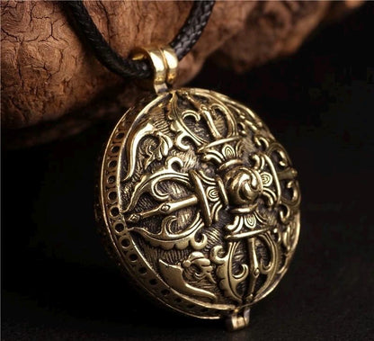 Handmade Tibetan Brass Ghau Prayer Box Necklace Buddhist Amulet Locket Protection Meditation Spiritual Jewelry Gift for man woman