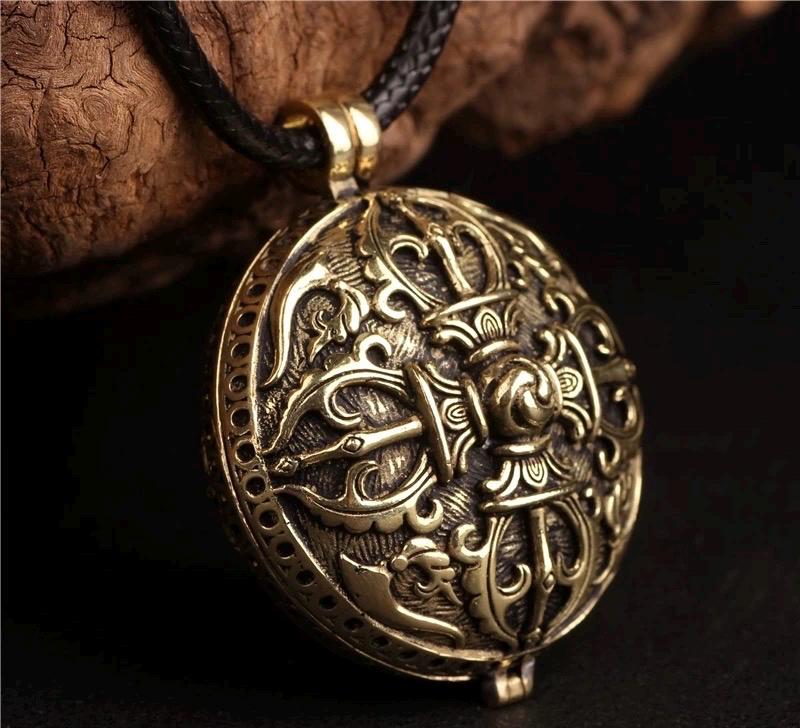 Handmade Tibetan Brass Ghau Prayer Box Necklace Buddhist Amulet Locket Protection Meditation Spiritual Jewelry Gift for man woman