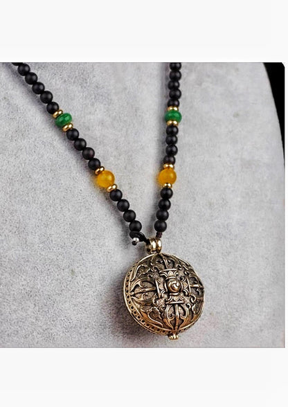 Handmade Tibetan Brass Ghau Prayer Box Necklace Buddhist Amulet Locket Protection Meditation Spiritual Jewelry Gift for man woman