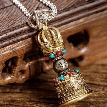 Handcrafted Vajra Bell, Nepalese Brass Five-Pronged Vajra Bell, Pendant Tibetan Ritual Amulet Unisex Protection, Tibetan Talisman