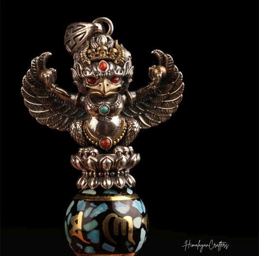 Handcrafted Silver Garuda Pendant Handcrafted Tibetan Sacred Protector Amulet Handmade Necklace