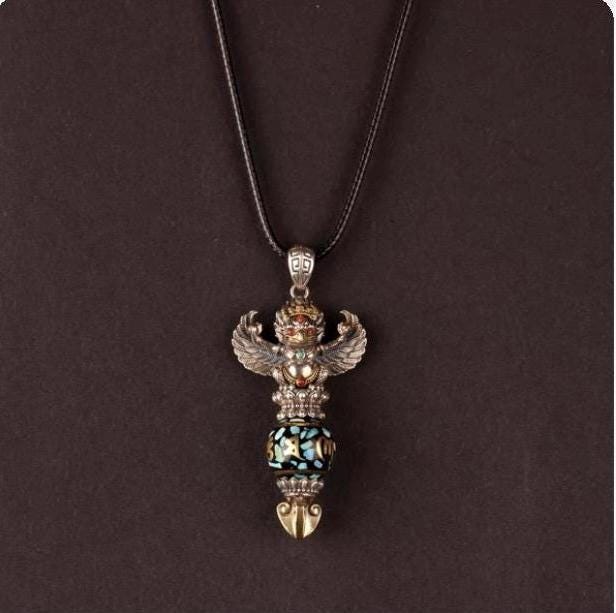 Handcrafted Silver Garuda Pendant Handcrafted Tibetan Sacred Protector Amulet Handmade Necklace