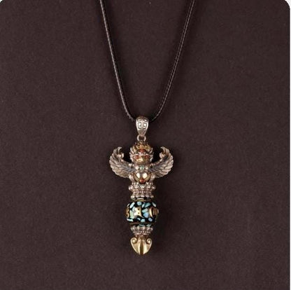Handcrafted Silver Garuda Pendant Handcrafted Tibetan Sacred Protector Amulet Handmade Necklace