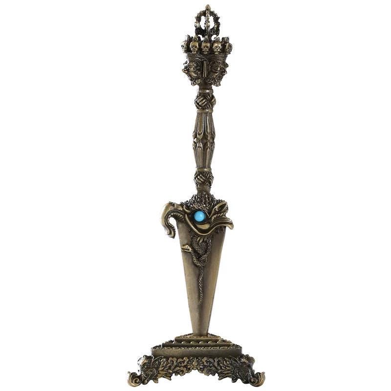 Handcrafted 8.5” Phurba Vajra Dagger Vintage Handmade Nepal Tibetan Pure Brass Amulet