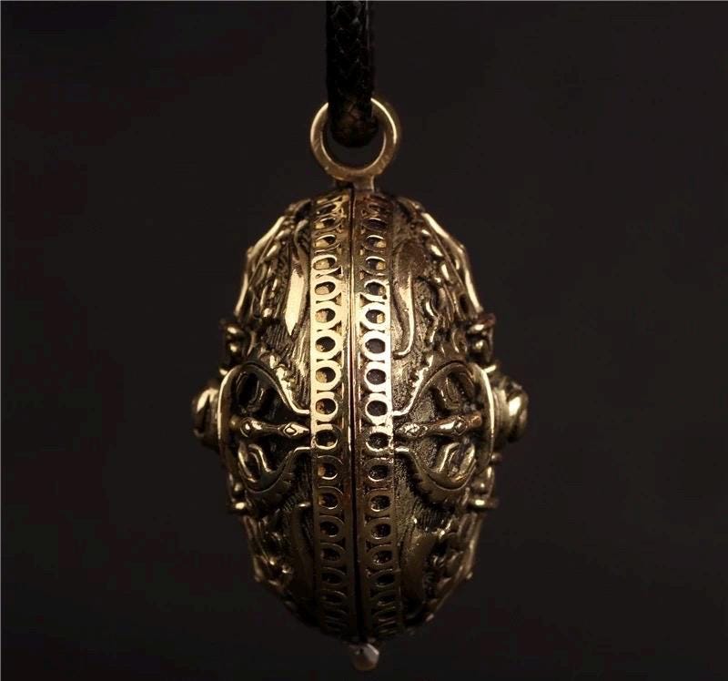 Handmade Tibetan Brass Ghau Prayer Box Necklace Buddhist Amulet Locket Protection Meditation Spiritual Jewelry Gift for man woman