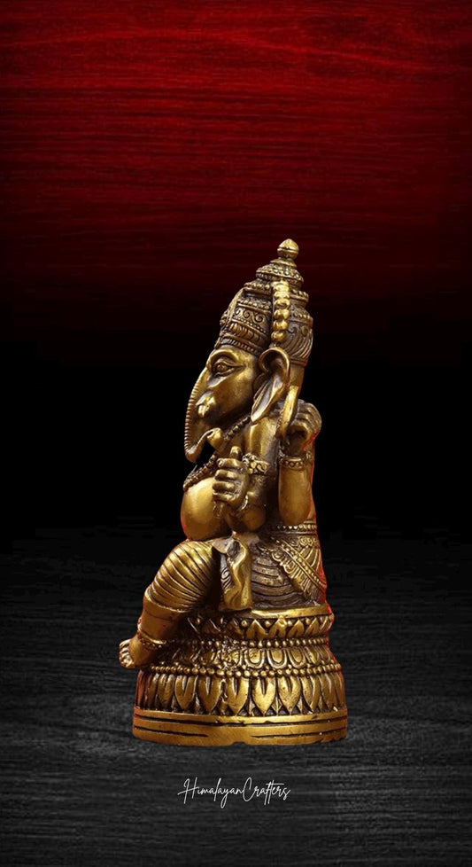 Handcrafted Brass Ganesha Statue Hindu Elephant God of Wisdom Prosperity Remover of Obstacles Home Altar & Spiritual Decor