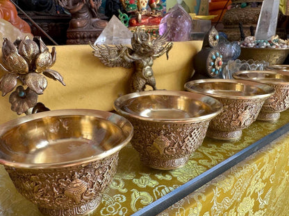 Handcrafted Brass Offering Bowl, Tibetan Buddhist Copper Altar Cup, for Rituals Meditation