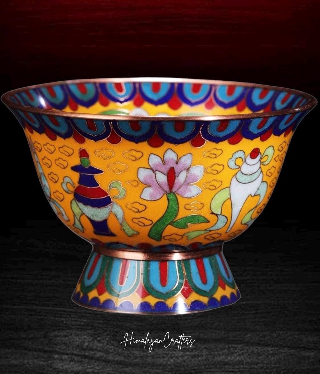 Tibetan Cloisonn������ Offering Bowl Sacred Buddhist Water Cup Sacred Altar Accessory for Meditation Yoga Incense Ritua