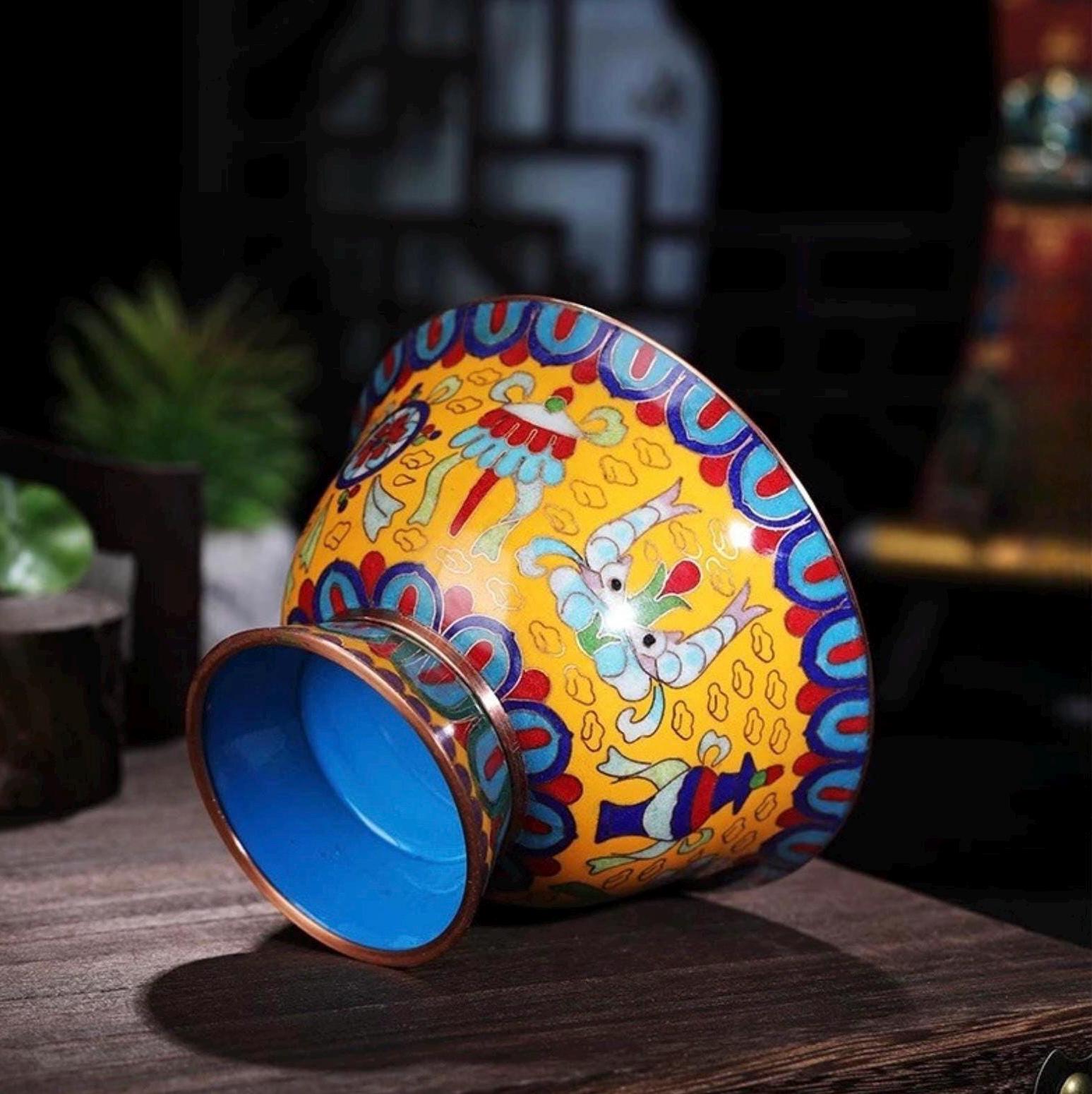 Tibetan Cloisonn������ Offering Bowl Sacred Buddhist Water Cup Sacred Altar Accessory for Meditation Yoga Incense Ritua