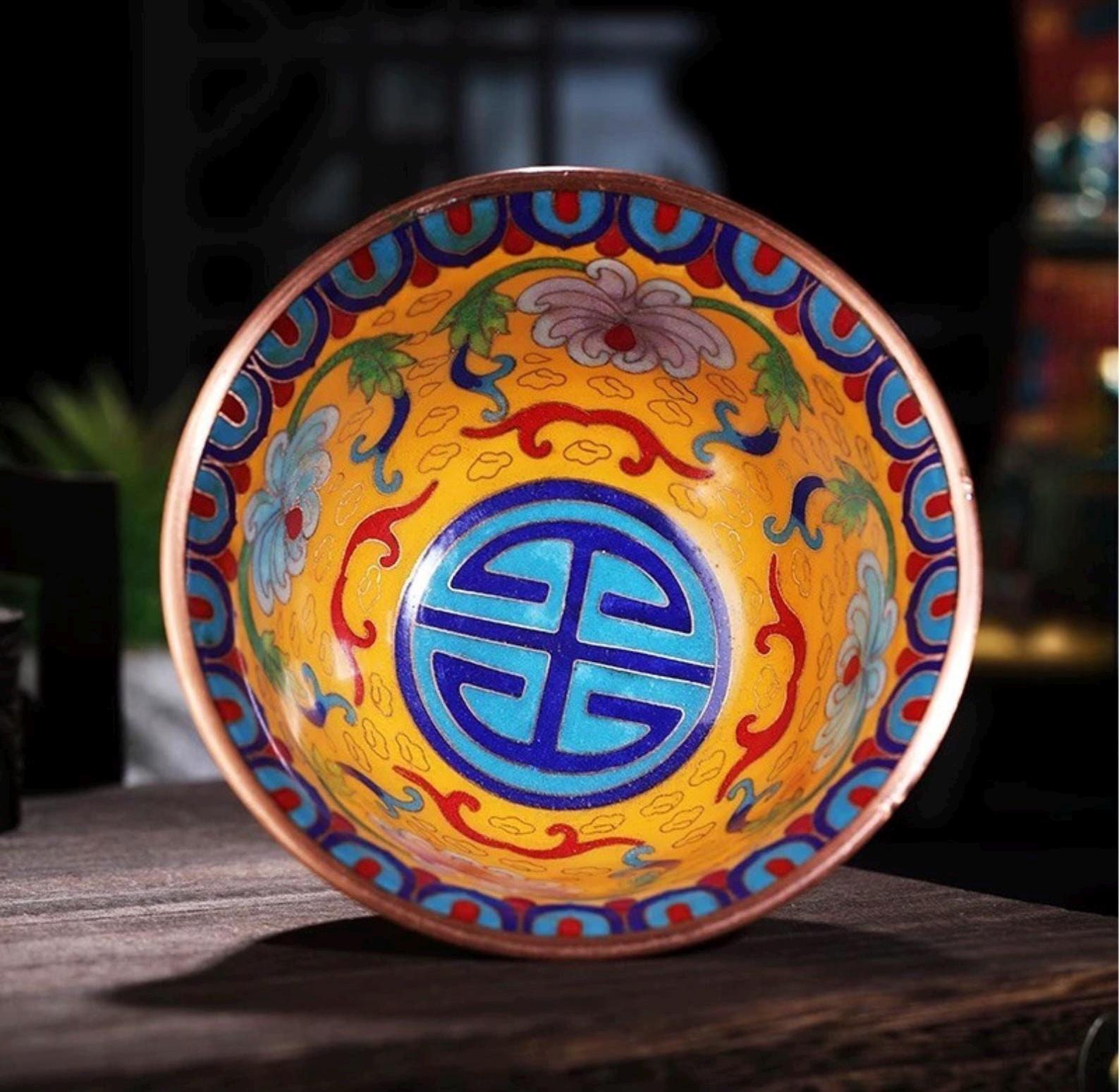 Tibetan Cloisonn������ Offering Bowl Sacred Buddhist Water Cup Sacred Altar Accessory for Meditation Yoga Incense Ritua