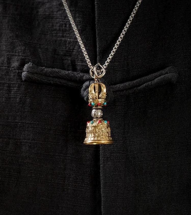 Handcrafted Vajra Bell, Nepalese Brass Five-Pronged Vajra Bell, Pendant Tibetan Ritual Amulet Unisex Protection, Tibetan Talisman