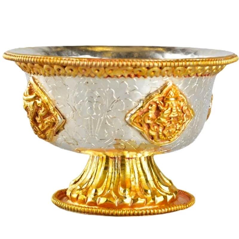 Handcrafted Nepalese Gilded Brass Offering Bowl Tibetan Buddhist Water Cup for Altar Rituals