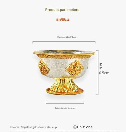 Handcrafted Nepalese Gilded Brass Offering Bowl Tibetan Buddhist Water Cup for Altar Rituals