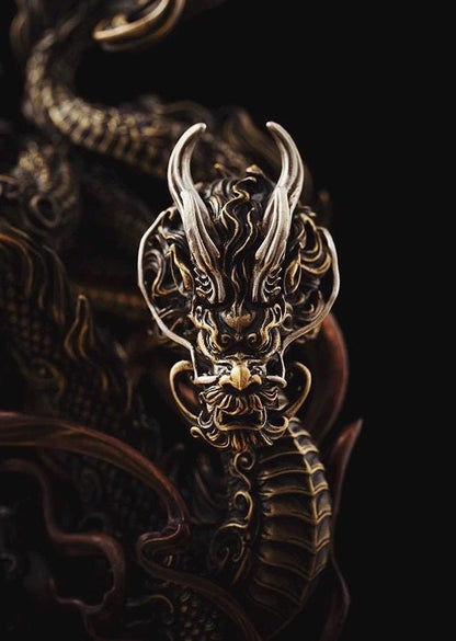 Brass Dragon Loong Statue, Tibetan Handcrafted Copper Good Fortune Protection Figurine, Office Home Decor Unique Gift Desk Decor