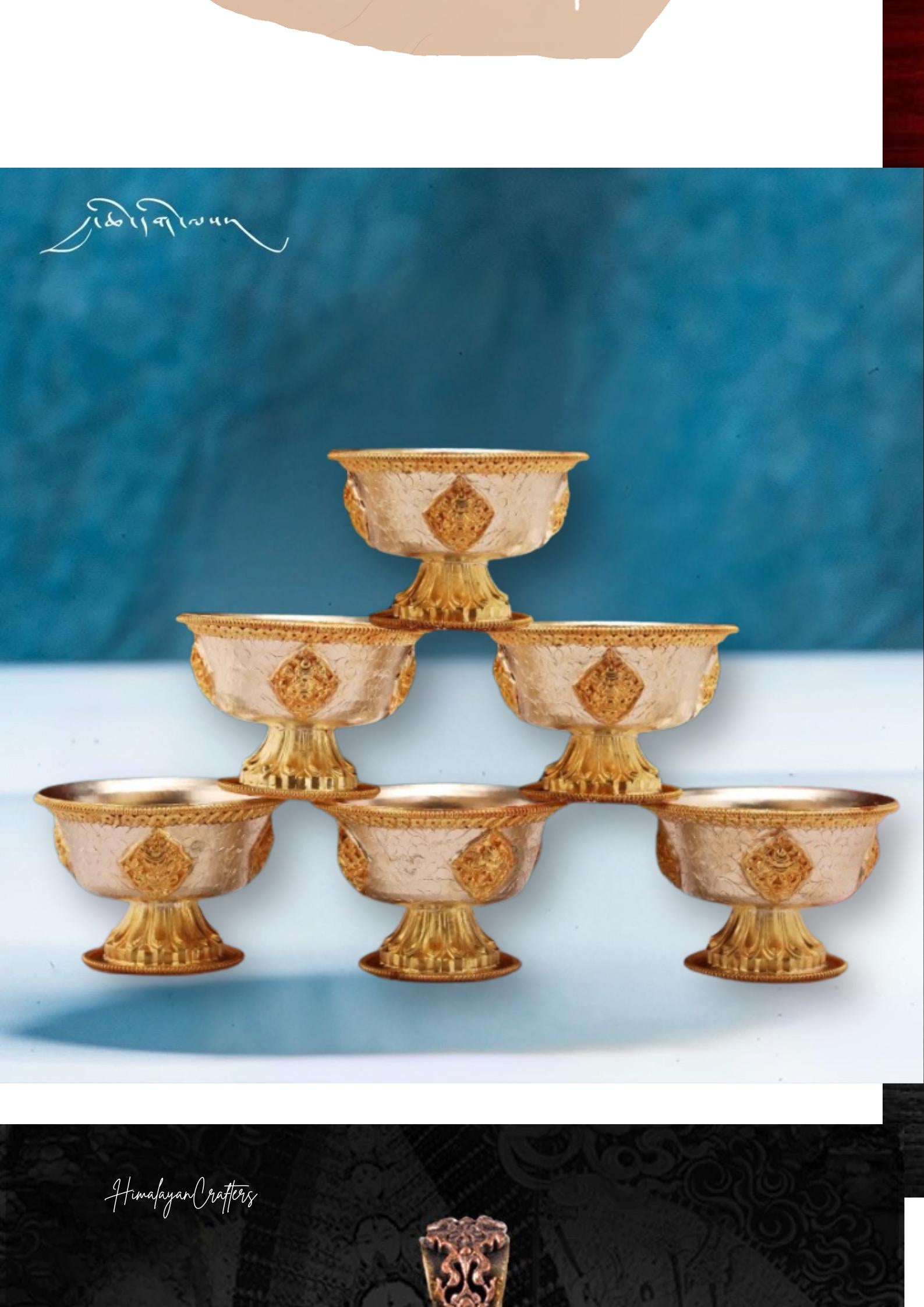 Handcrafted Nepalese Gilded Brass Offering Bowl Tibetan Buddhist Water Cup for Altar Rituals