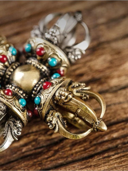 Handcrafted Cross Vajra Pendant, Nepalese Brass Filigree, Handmade Tibetan Style Colorful Beads