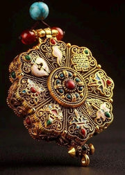 Handcrafted Tibetan Gau Prayer Box Pendant Six Syllable Lotus Eight Auspicious Symbols Handmade amulet