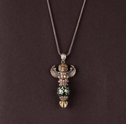 Handcrafted Silver Garuda Pendant Handcrafted Tibetan Sacred Protector Amulet Handmade Necklace