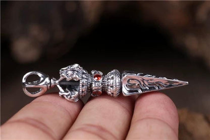 Handmade Silver Phurba Silver Vajra Dagger Pendant Tibetan Protection Amulet Necklace Dispels negative energy Pure Brass Amulet