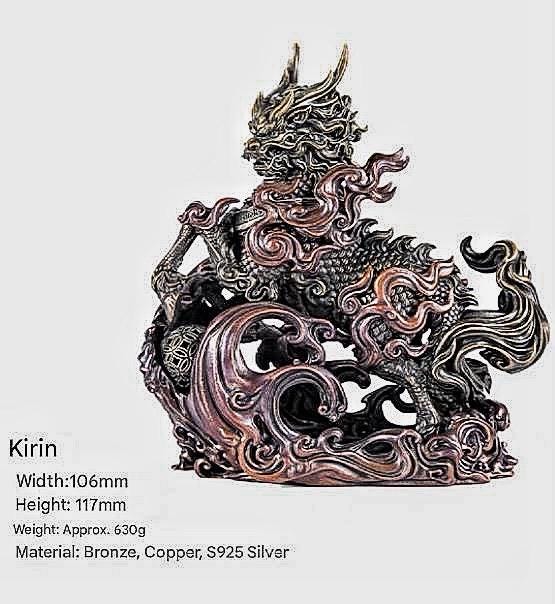 Kirin Brass Silver Statue, Tibetan Handcrafted Copper Good Fortune Protection Figurine, Office Home Decor, Unique Gift Desk Decor