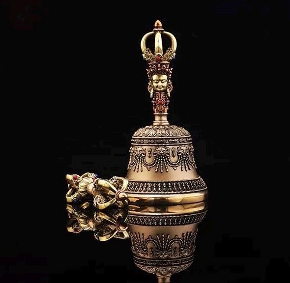 Handcrafted Tibetan Vajra Bell & Dorje Set, Brass, Spiritual Ritual Meditation Buddhist Decor Sacred Power Wisdom Symbol