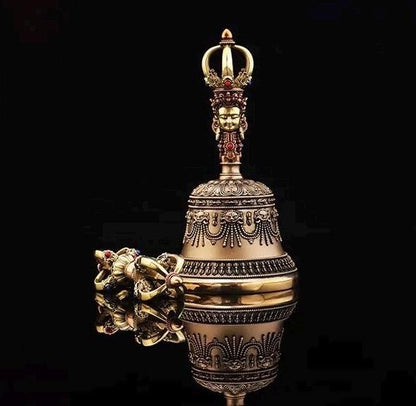Handcrafted Tibetan Vajra Bell & Dorje Set, Brass, Spiritual Ritual Meditation Buddhist Decor Sacred Power Wisdom Symbol