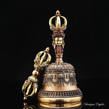 Handcrafted Tibetan Vajra Bell & Dorje Set, Brass, Spiritual Ritual Meditation Buddhist Decor Sacred Power Wisdom Symbol