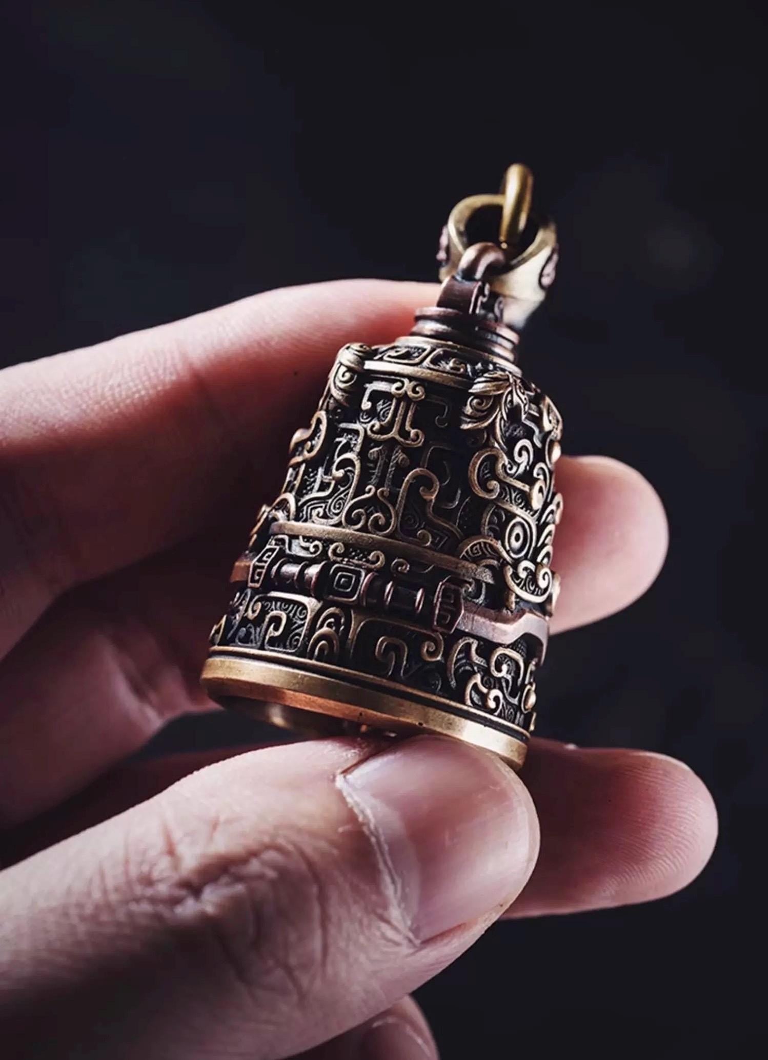 Brass Vajra Bell Pendant Handcrafted Tibetan Buddhist Amulet for Protection Enlightenment Spiritual Jewelry Nepalese Ritual Talisman