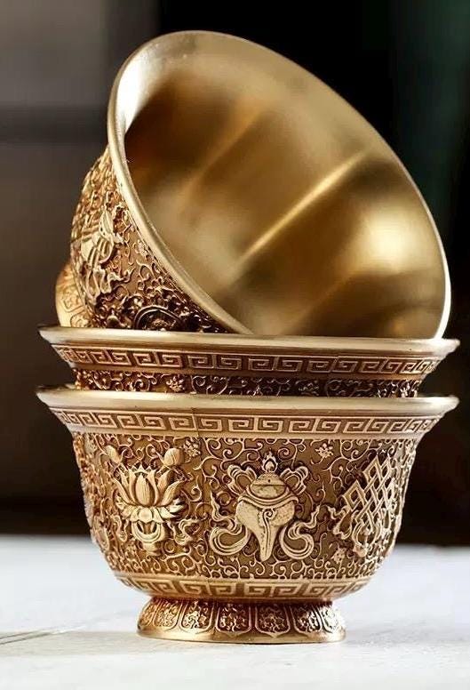 Handcrafted Brass Offering Bowl Tibetan Buddhist Copper Altar Cup for Rituals Meditation Incense gift birthday home deco for her