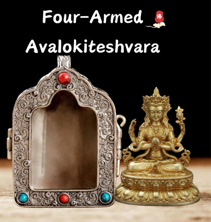 Tibetan Ghau Box Pendant w/Buddha Protector Statue Buddha Gau Solid Brass Amulet Silver Meditation Gift Buddism Practice Spiritual Necklace