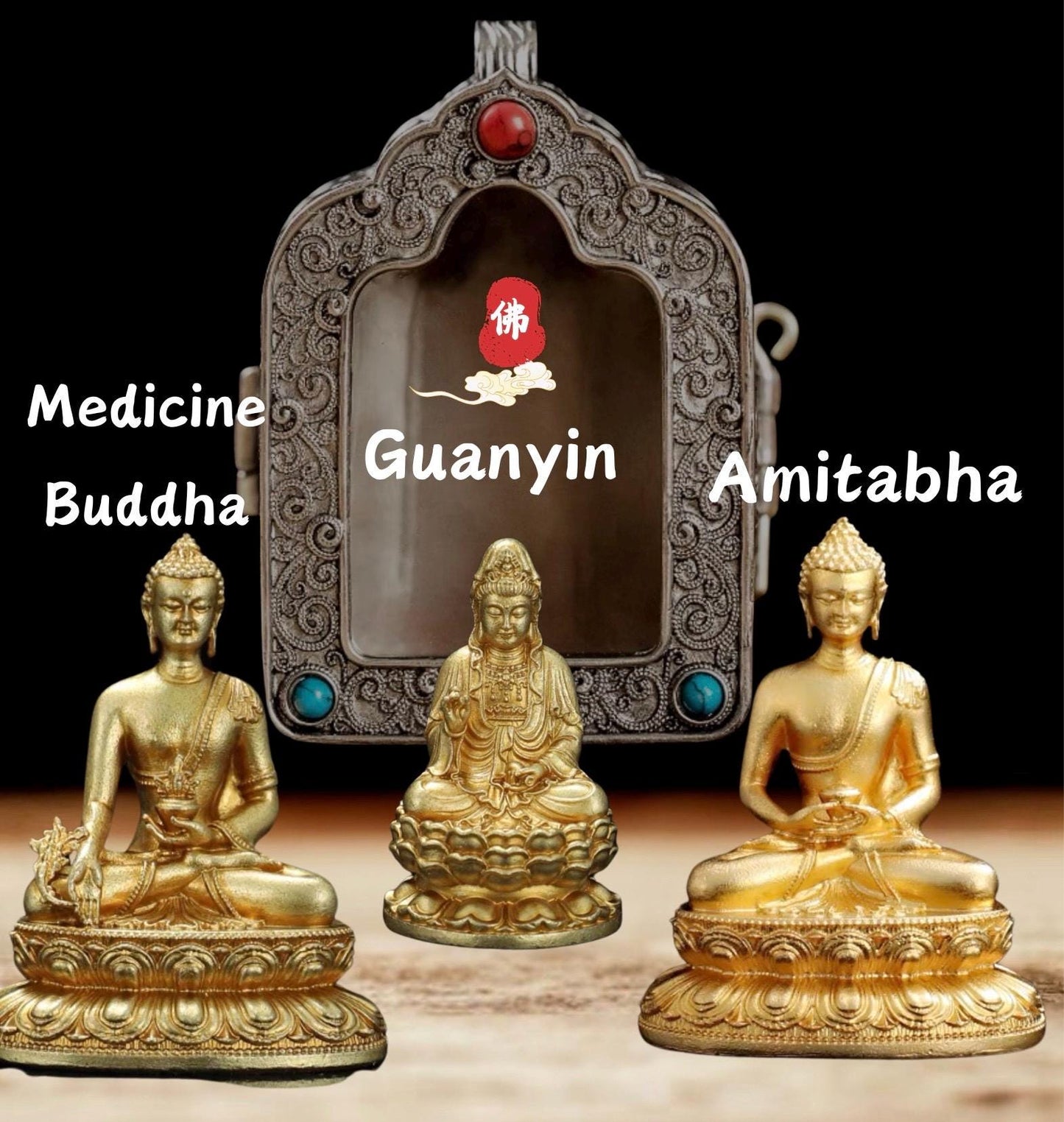 Tibetan Ghau Box Pendant w/Buddha Protector Statue Buddha Gau Solid Brass Amulet Silver Meditation Gift Buddism Practice Spiritual Necklace