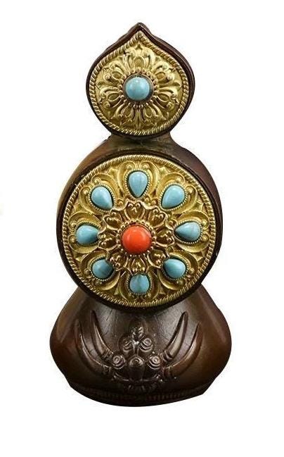 Handcrafted Brass Gilded Gold Torma Offering Statue Tibetan Ritual Eight Offerings Decoration