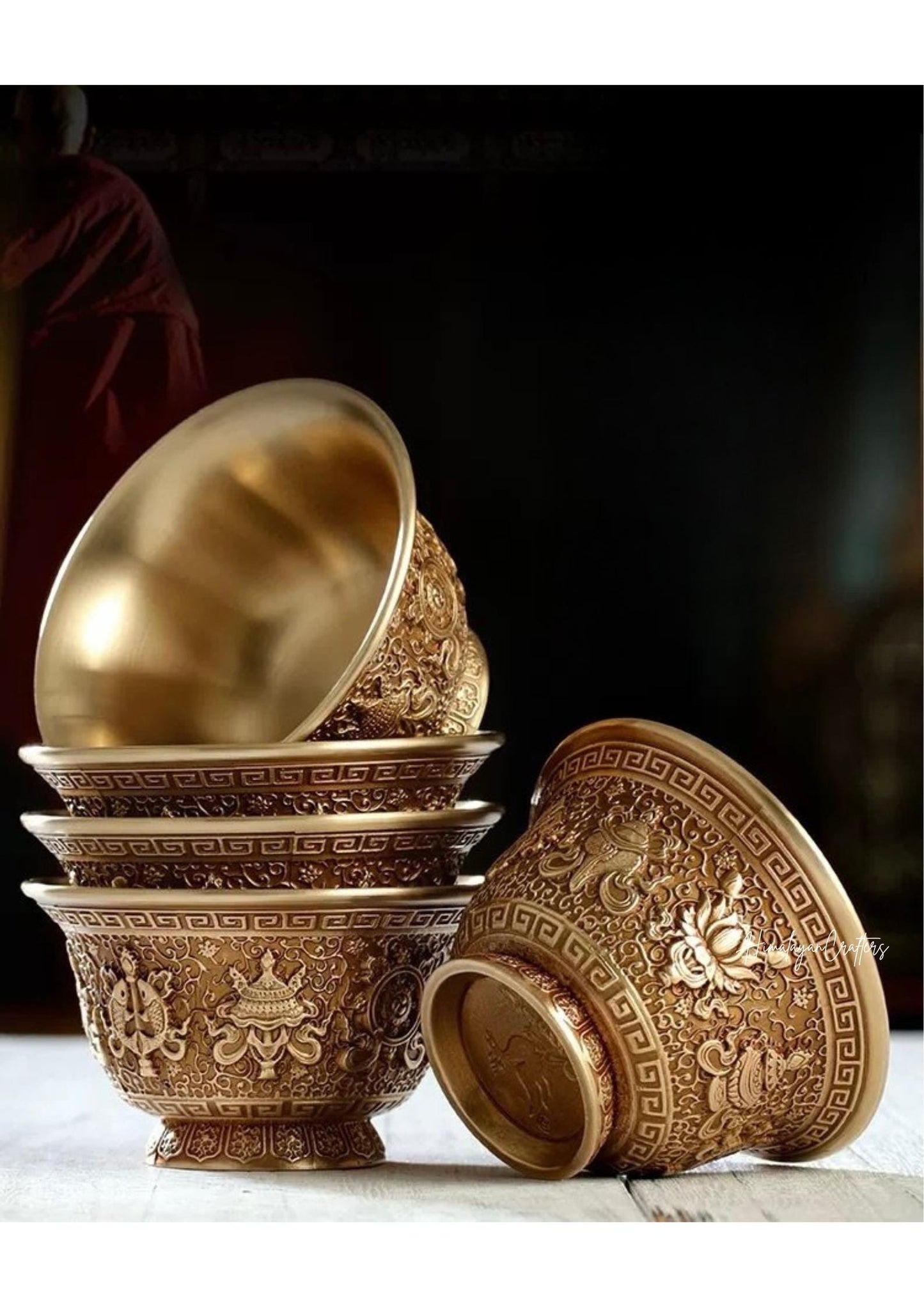 Handcrafted Brass Offering Bowl, Tibetan Buddhist Copper Altar Cup, for Rituals Meditation