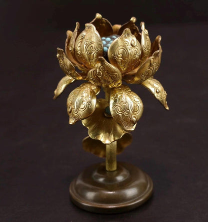 Handcrafted Brass Gilded Gold Torma Offering Statue Tibetan Ritual Eight Offerings Decoration