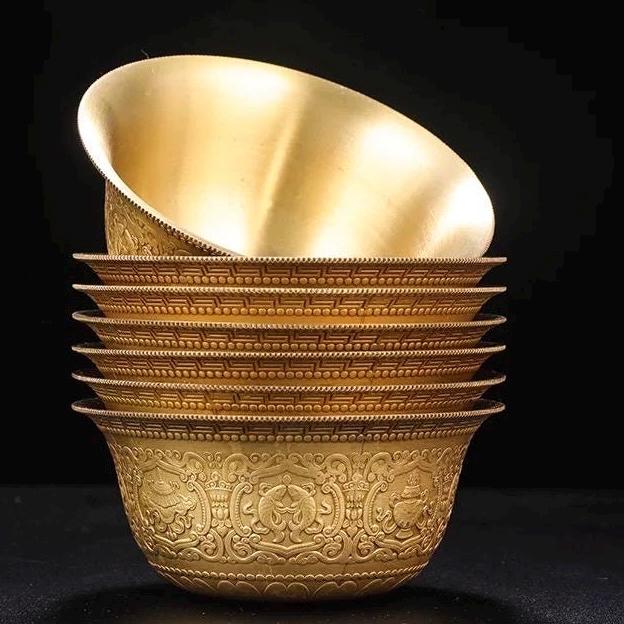 Handcrafted Brass Offering Bowl, Tibetan Buddhist Copper Altar Cup, Rituals Meditation and Incense Offerings