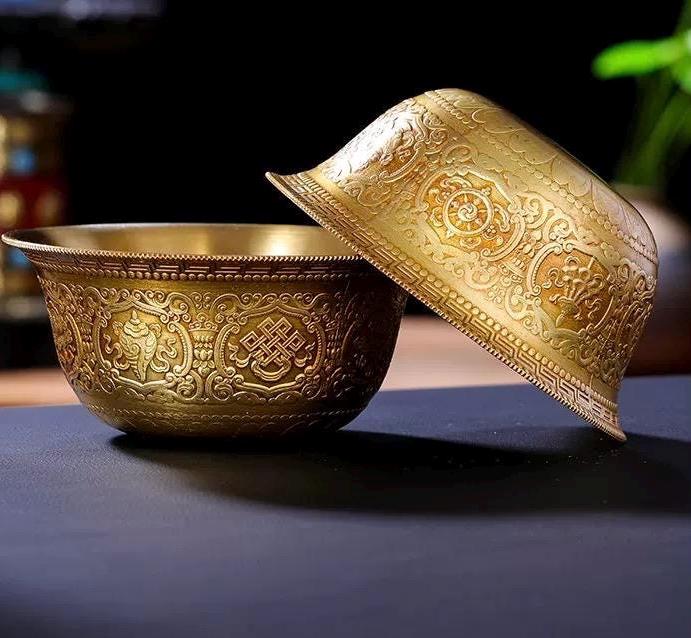 Handcrafted Brass Offering Bowl, Tibetan Buddhist Copper Altar Cup, Rituals Meditation and Incense Offerings