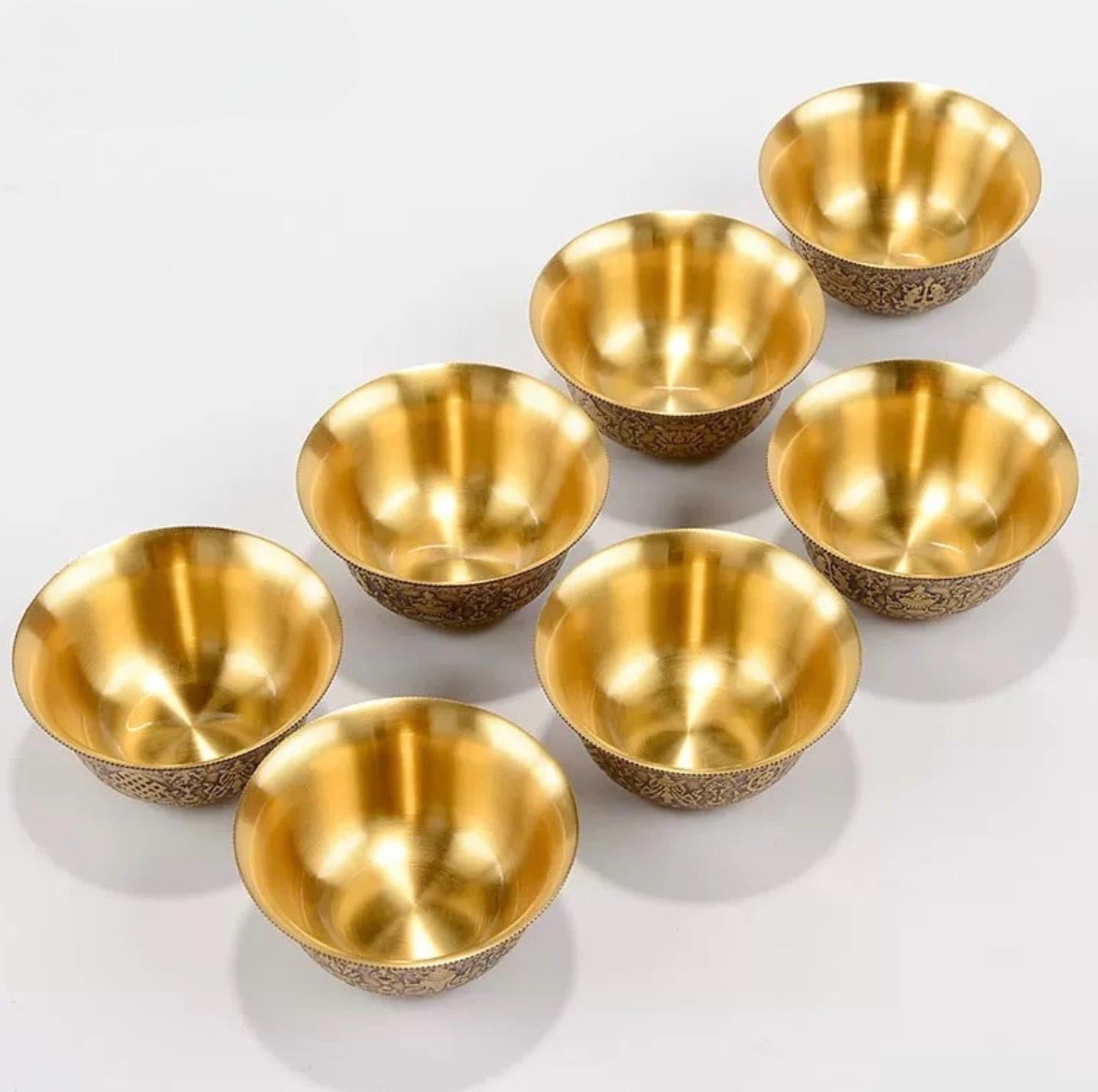 Handcrafted Brass Offering Bowl, Tibetan Buddhist Copper Altar Cup, Rituals Meditation and Incense Offerings