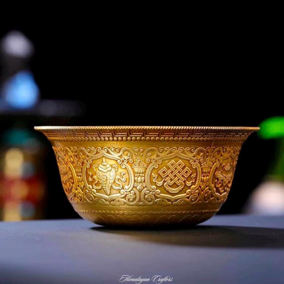 Handcrafted Brass Offering Bowl, Tibetan Buddhist Copper Altar Cup, Rituals Meditation and Incense Offerings