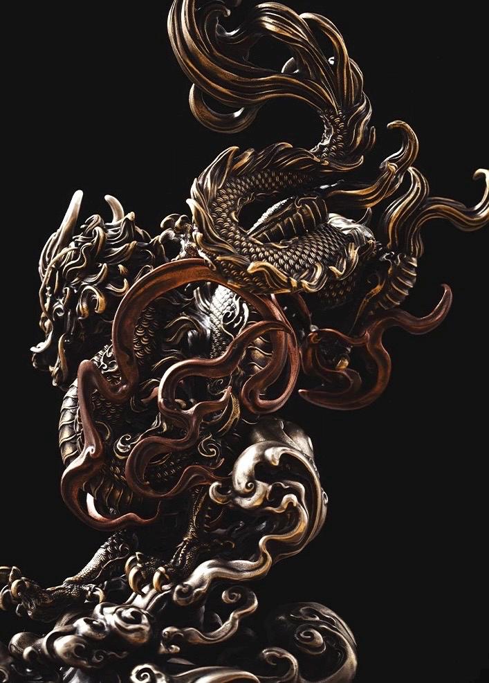 Brass Dragon Loong Statue, Tibetan Handcrafted Copper Good Fortune Protection Figurine, Office Home Decor Unique Gift Desk Decor