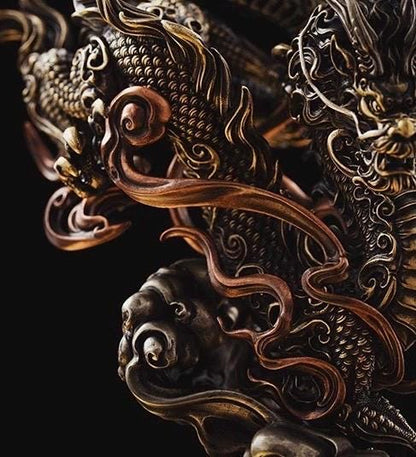 Brass Dragon Loong Statue, Tibetan Handcrafted Copper Good Fortune Protection Figurine, Office Home Decor Unique Gift Desk Decor