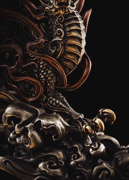 Brass Dragon Loong Statue, Tibetan Handcrafted Copper Good Fortune Protection Figurine, Office Home Decor Unique Gift Desk Decor