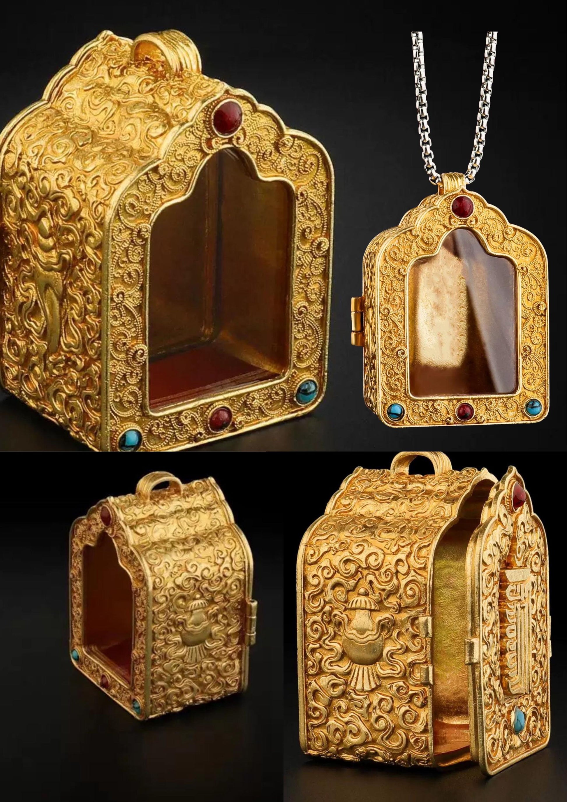 Tibetan Ghau Box Pendant w/Buddha Protector Statue Buddha Gau Solid Brass Amulet Silver Meditation Gift Buddism Practice Spiritual Necklace
