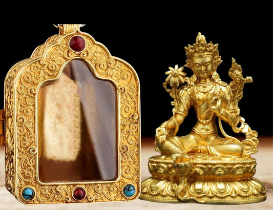 Tibetan Ghau Box Pendant w/Buddha Protector Statue Buddha Gau Solid Brass Amulet Silver Meditation Gift Buddism Practice Spiritual Necklace