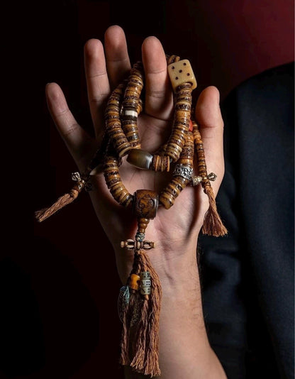 Handcrafted Tibetan Yak Bone Mala Bracelet, 108 Beads Buddhist Prayer Beads for Meditation, Yoga, and Spiritual Healing, Tibetan Jewelry