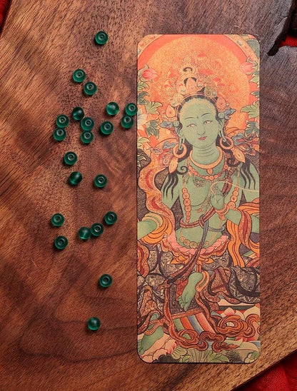 Handcrafted Green Tara Glass Bead Mala, 108 Bead Buddhist Prayer Necklace for Meditation, Spiritual Healing