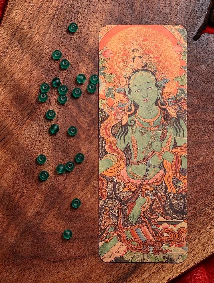 Handcrafted Green Tara Glass Bead Mala, 108 Bead Buddhist Prayer Necklace for Meditation, Spiritual Healing