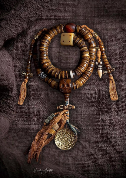 Handcrafted Tibetan Yak Bone Mala Bracelet, 108 Beads Buddhist Prayer Beads for Meditation, Yoga, and Spiritual Healing, Tibetan Jewelry