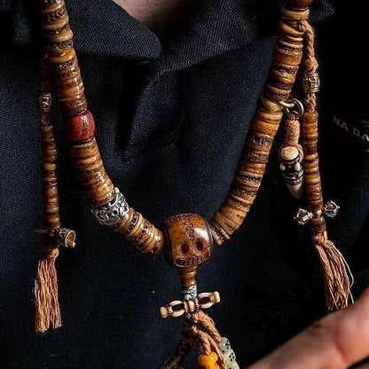 Handcrafted Tibetan Yak Bone Mala Bracelet, 108 Beads Buddhist Prayer Beads for Meditation, Yoga, and Spiritual Healing, Tibetan Jewelry