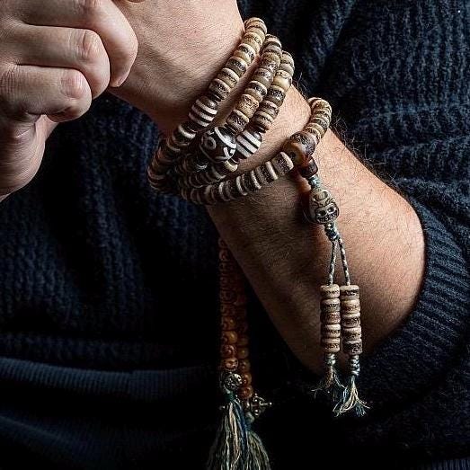 Handcrafted Tibetan Yak Bone Mala Bracelet, 108 Beads Buddhist Prayer Beads for Meditation, Yoga, and Spiritual Healing, Tibetan Jewelry